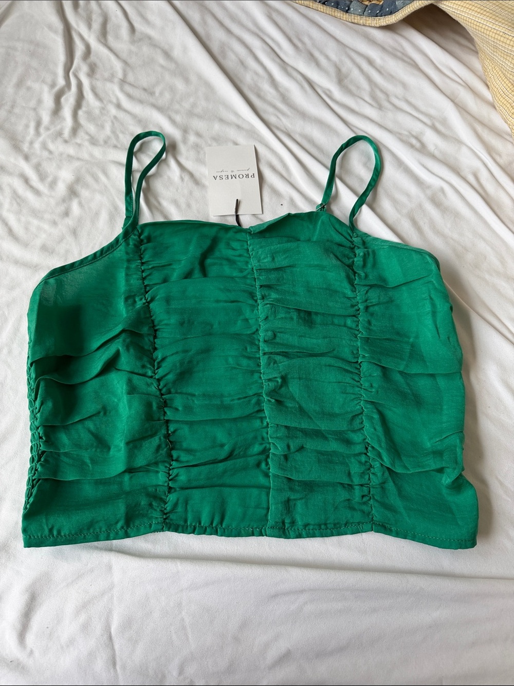 Promesa Kelly Green Side Ruching Spaghetti Straps Top. Size S, M. L